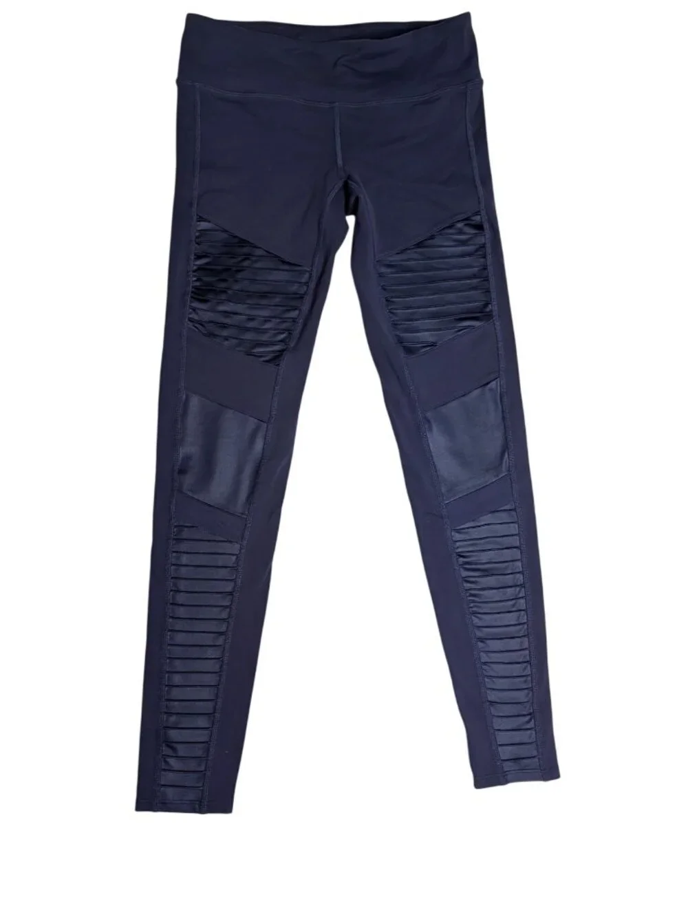 Alo Yoga Moto Leggings Womens Size M Navy Blue Athletic Athleisure Stretch Mesh
